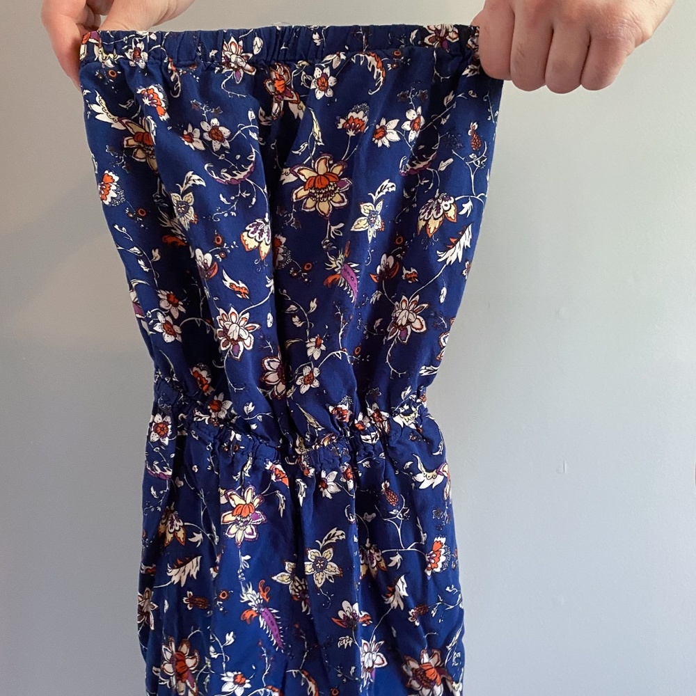Strapless navy blue floral romper